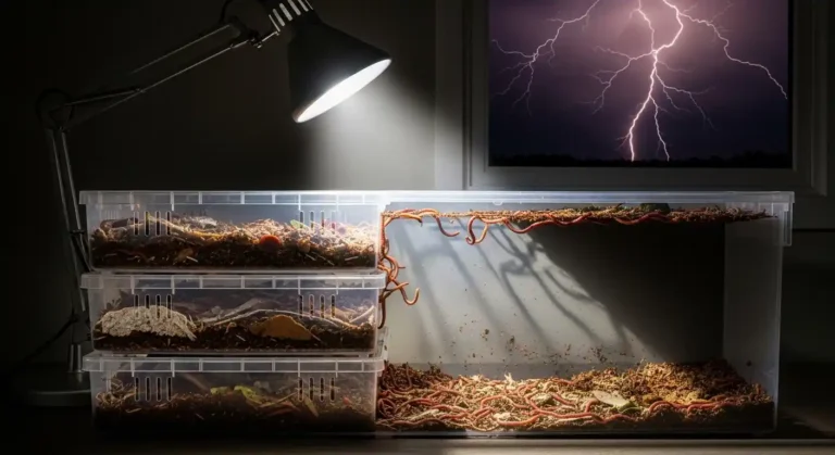 Worms sensing barometric pressure drop before a thunderstorm in an indoor vermicompost bin